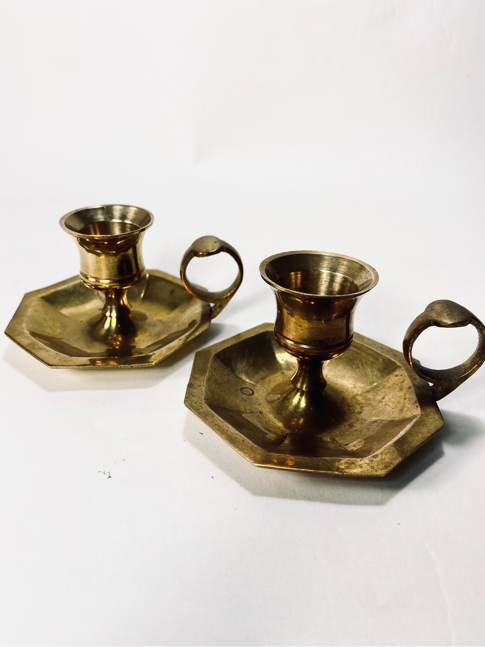 2 Vintage Brass Chamberstick Candle Holders - Pair, Gold Tone